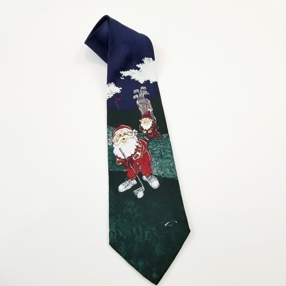 Jingle Bells neck tie men's Santa Claus Elf Golf green holiday festive Christmas - Picture 6 of 6